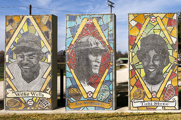 Field of Dreams, a mosaic mural at Downs Field in East Austin, by Reginald C. Adams